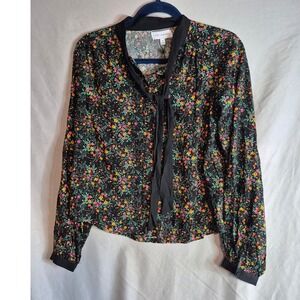 Lost + Wander Floral Print Tie Neck Long Sleeve Blouse XS